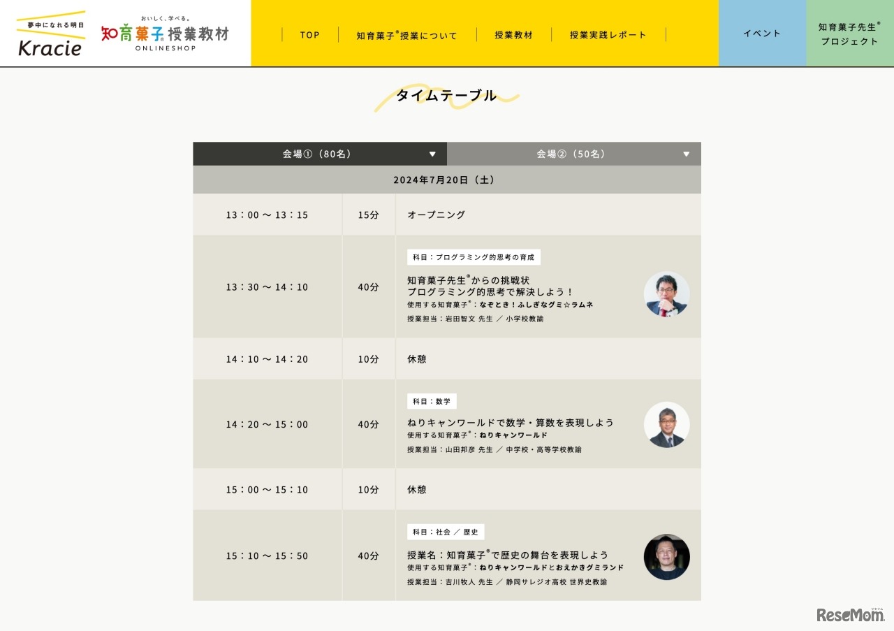 静岡会場（会場1）のタイムスケジュール