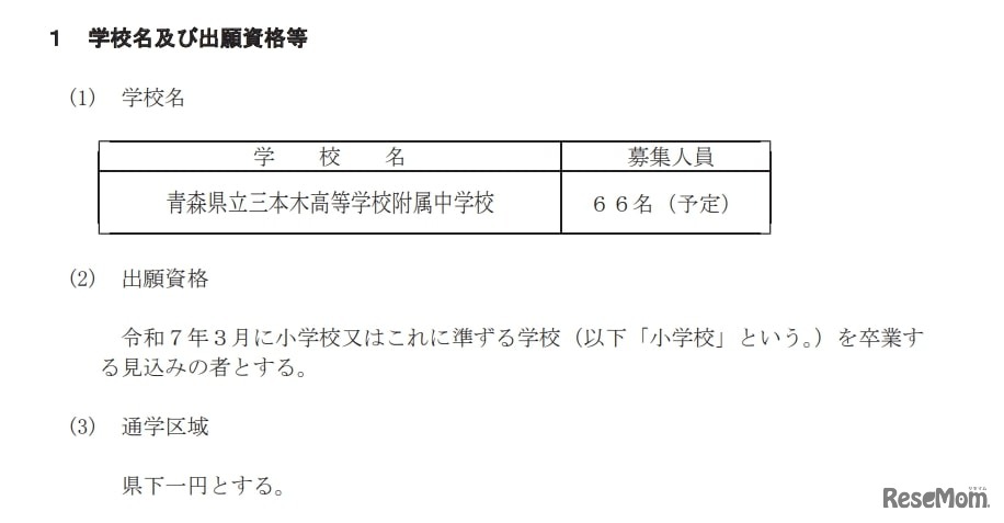 学校名および出願資格など