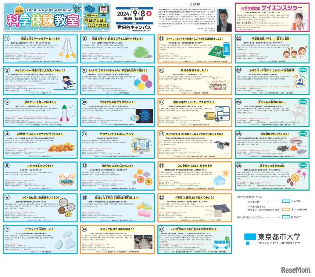 「第22回大学で楽しもう!! 小学生・中学生のための『科学体験教室』」