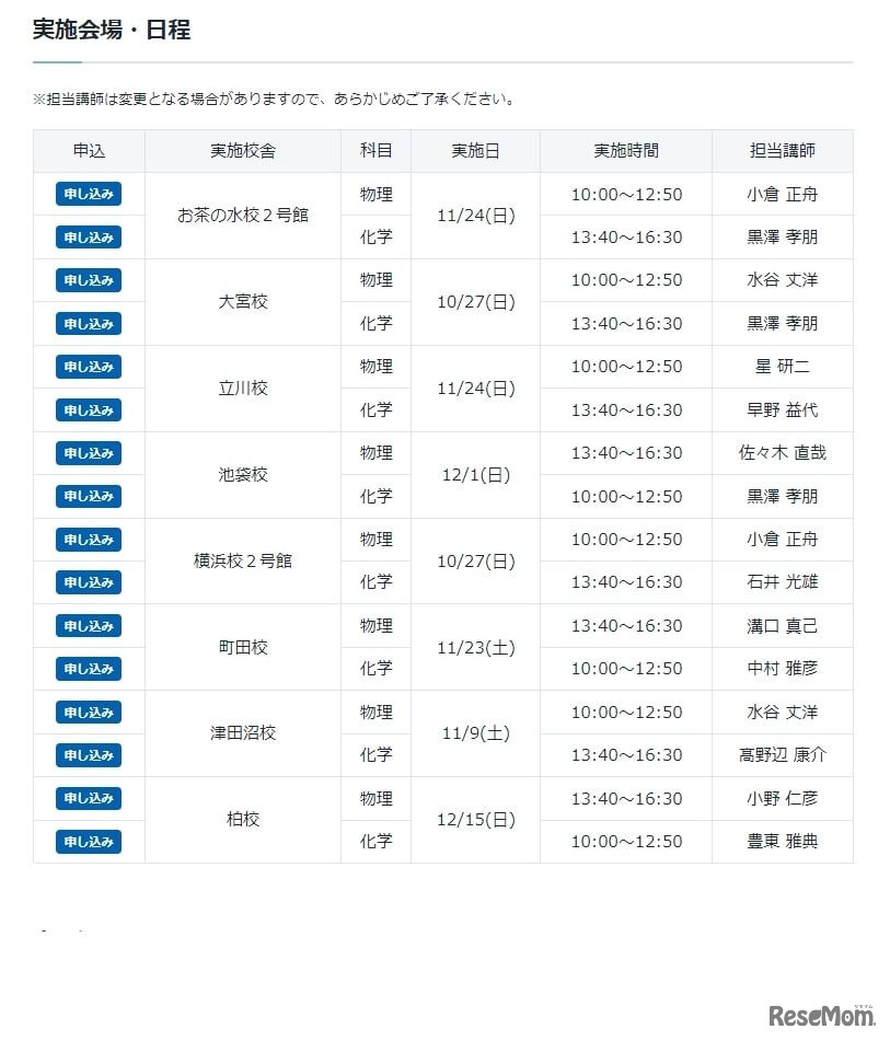 早慶大文系入試攻略ワンポイント講義：実施会場・日程