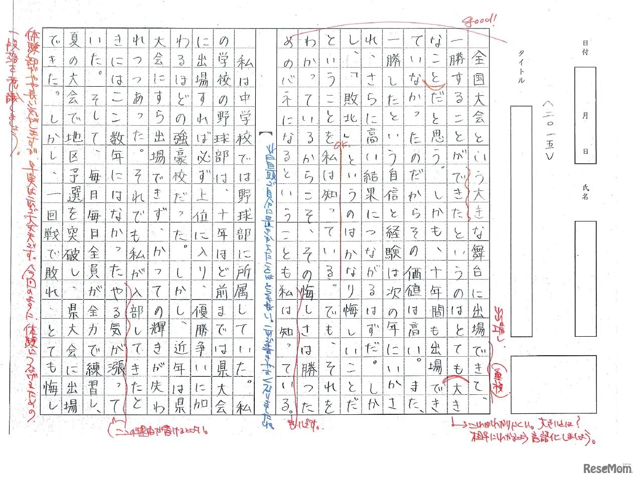作文記述指導のイメージ