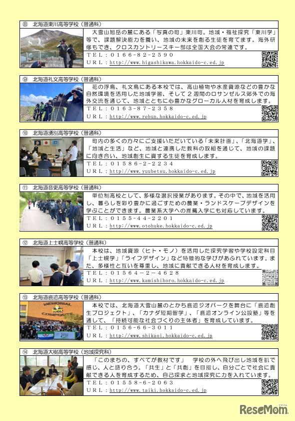 道立高等学校への道外からの出願 学校紹介