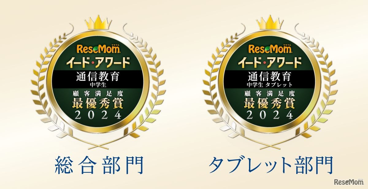 イード・アワード2024「通信教育」中学生の部、中学生タブレットの部で総合満足度最優秀賞を受賞