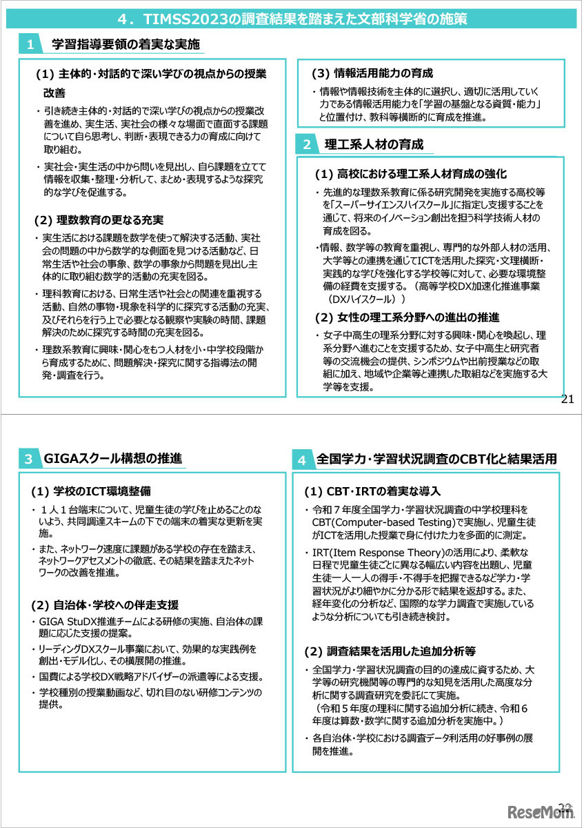 TIMSS2023の結果（概要）