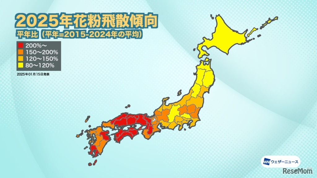 2025年花粉飛散傾向（平年比）