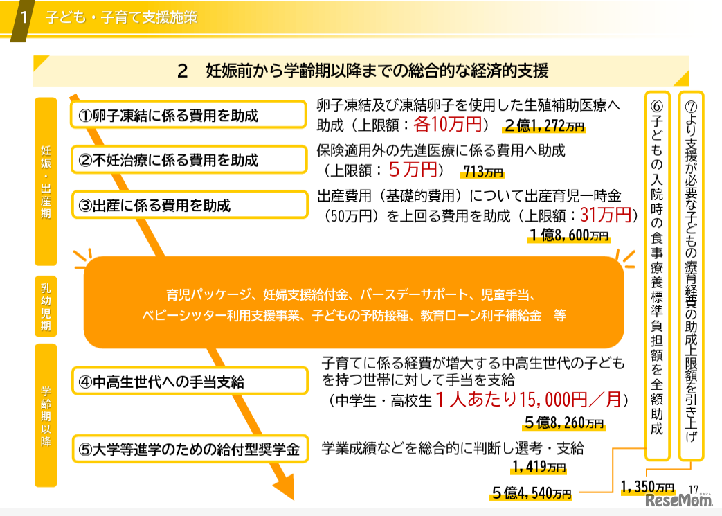 妊娠前から学齢期以降までの総合的な経済的支援