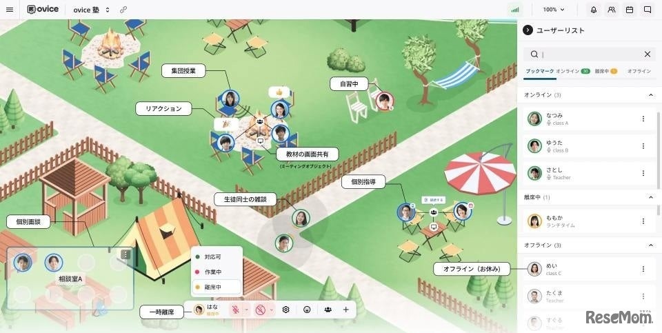 ovice上に集まることで、交流がしやすく