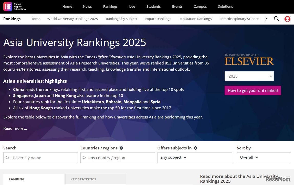 Asia University Rankings 2025