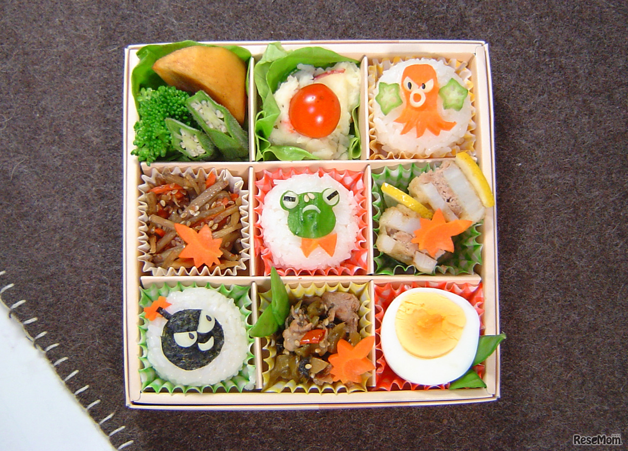 【宮澤真理のキャラ弁】菓子箱を工夫して、行楽弁当