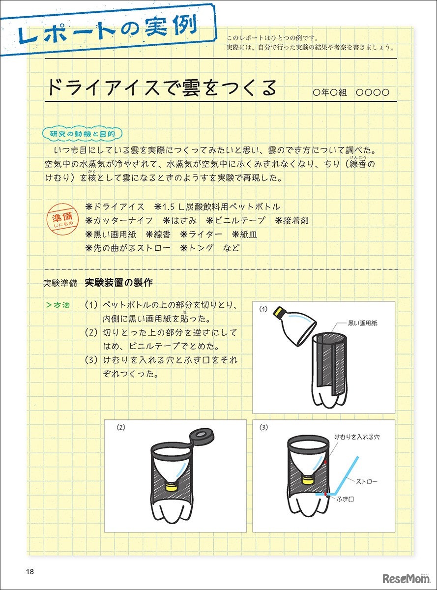 レポートの実例：実際の実験結果をまとめたレポートの例がついている