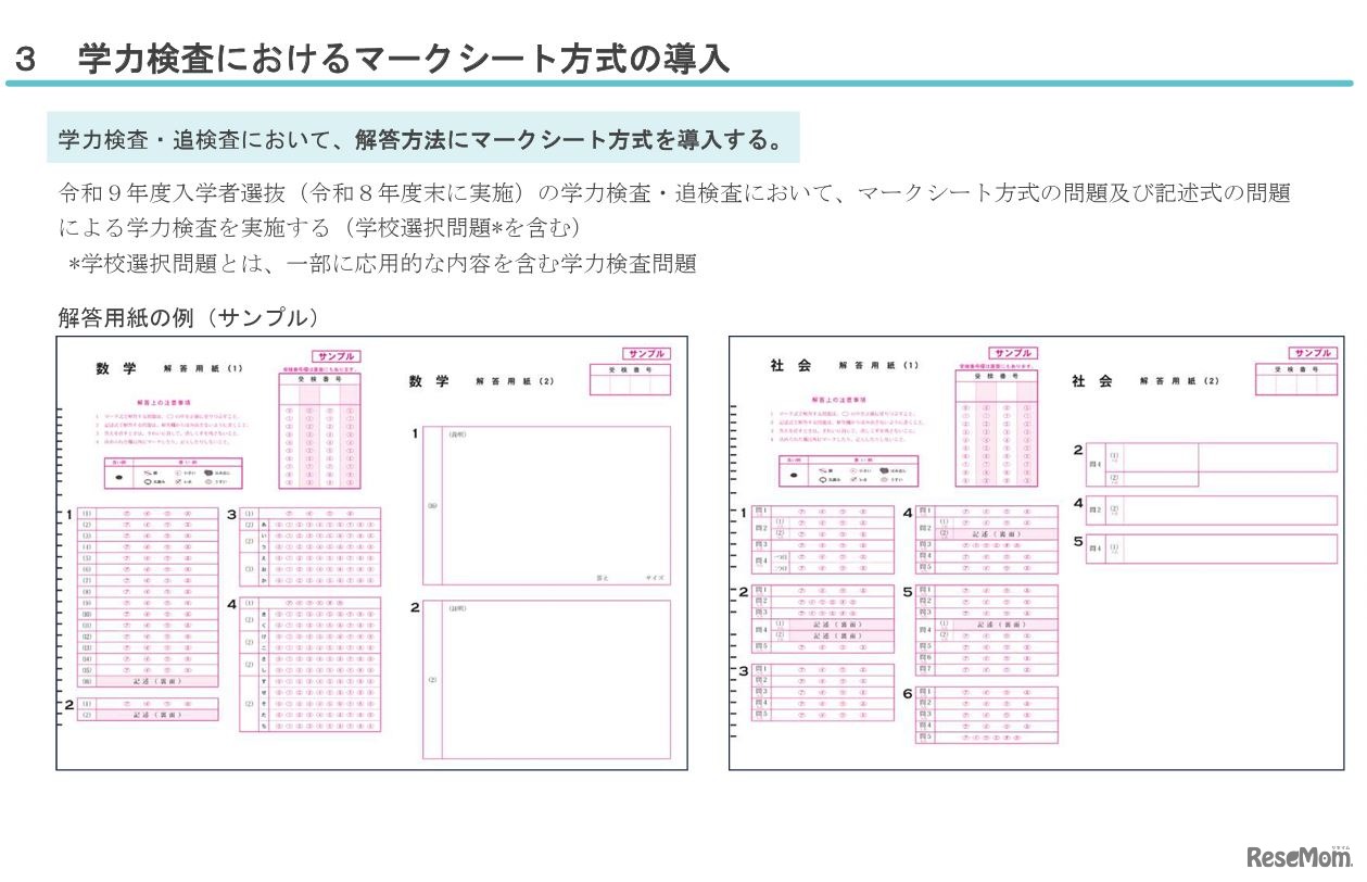 解答用紙の例（サンプル）