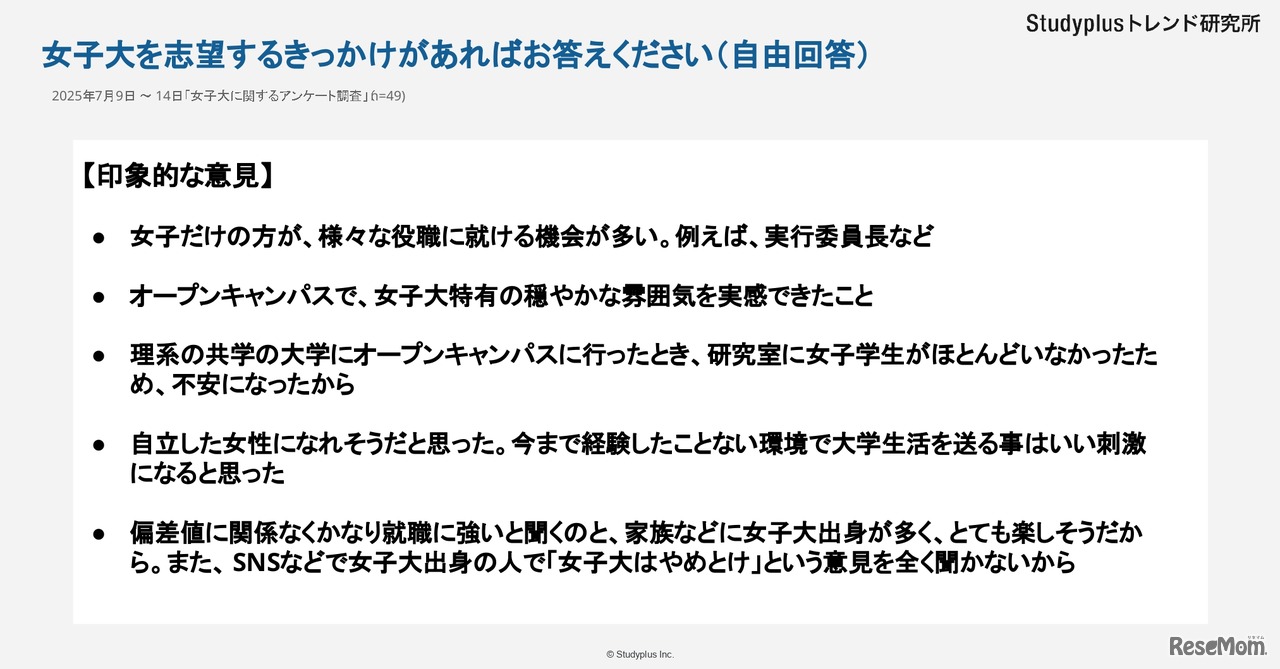 【転換期にある女子大】女子高生はどうみているか～1,046人にアンケート調査～