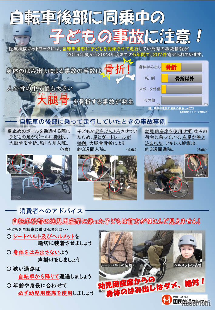 自転車後部に同乗中の子供の事故に注意