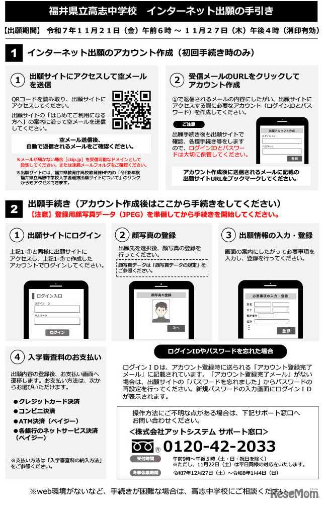 福井県立高志中学校インターネット出願の手引き