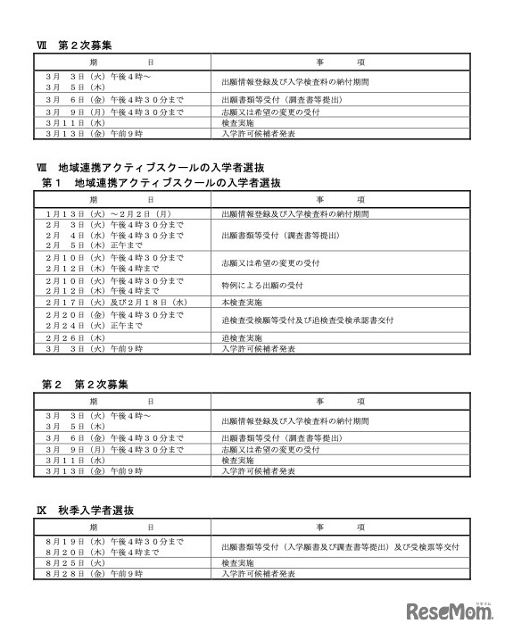 令和8年度 千葉県公立高等学校入学者選抜に関する日程表