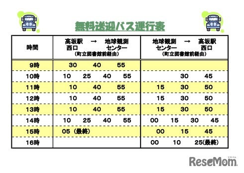 無料送迎バス運行表