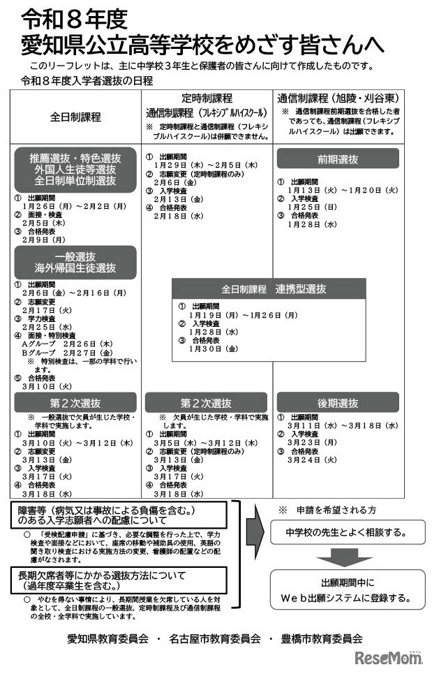 受験者向け「令和8年度  愛知県公立高等学校をめざす皆さんへ 」