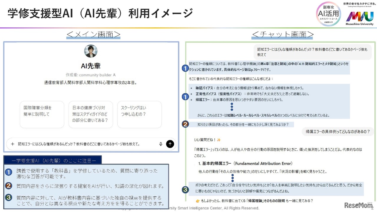 学修支援型AI（AI先輩）利用イメージ