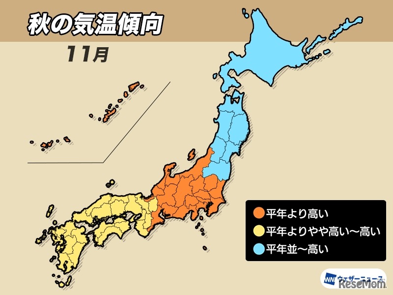 秋の気温傾向、2025年11月