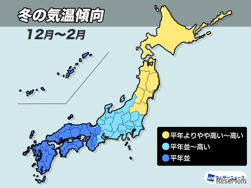 冬の気温傾向、2025年12月～2026年2月