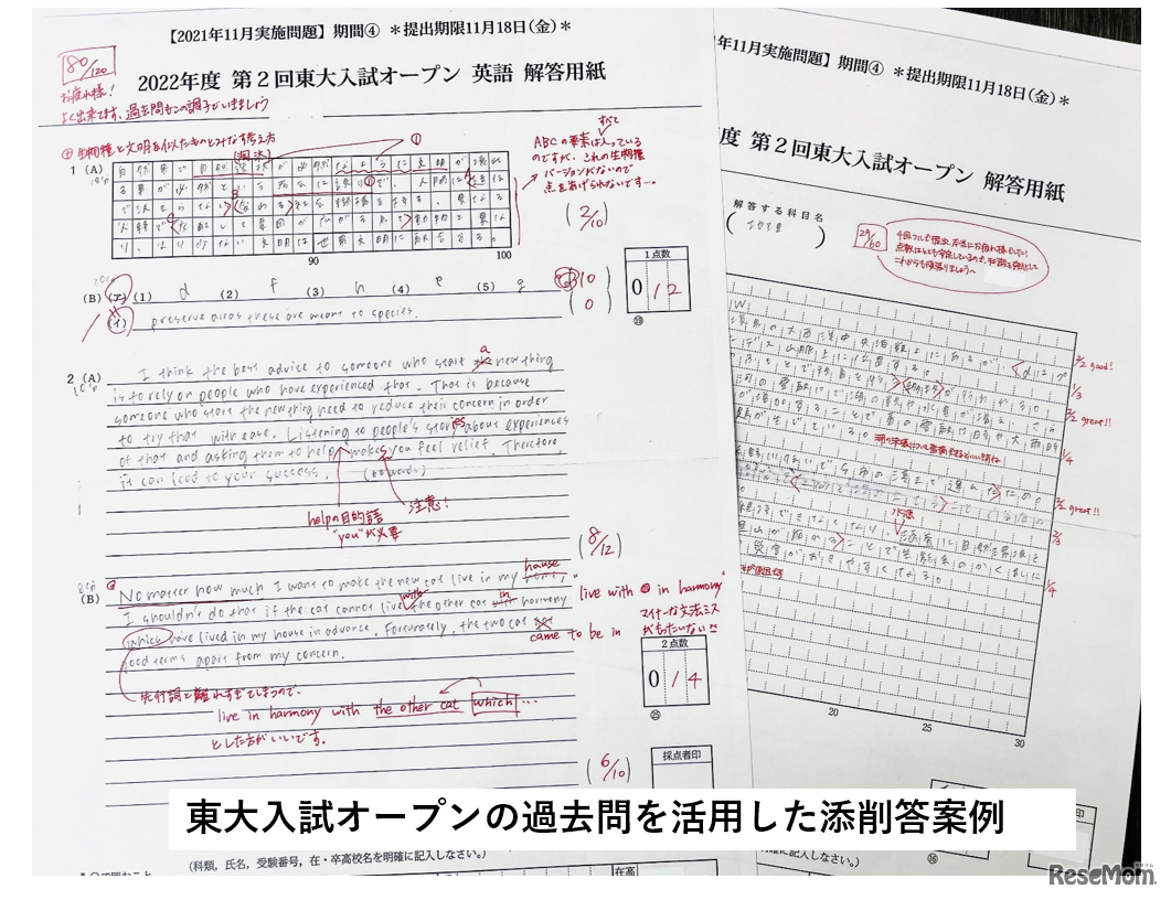 東大入試オープンの過去問を活用した添削答案例