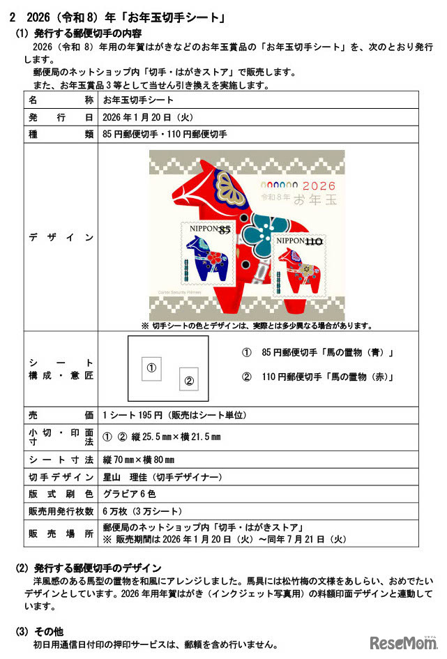 2026（令和8）年「お年玉切手シート」