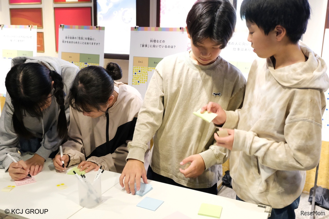 自分の意見を付箋に書く子供たち