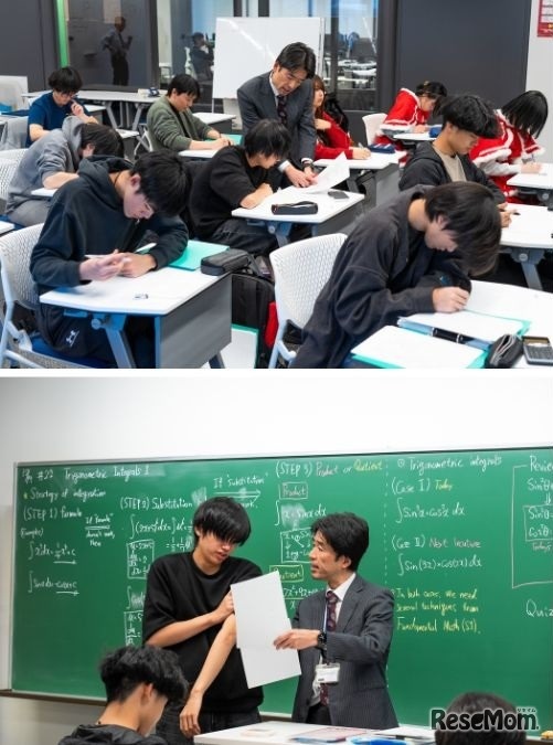 数学の授業もオールイングリッシュで。板書には難しい数式が並ぶ。