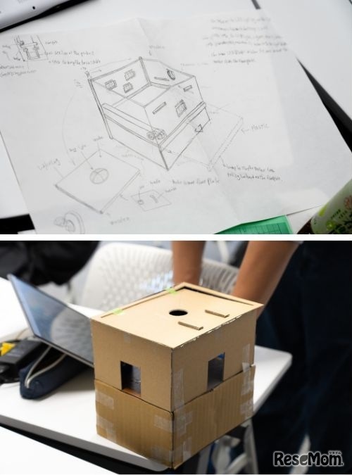 あるチームはカメムシ捕獲機の試作品を制作し、さらに改善できないか話し合う。