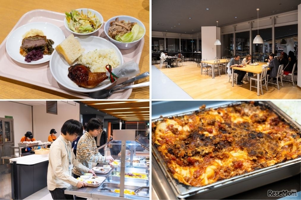 毎日の食事はカフェテリアでのブッフェ形式。和・洋・中・多国籍…日替わりメニューが並ぶ。