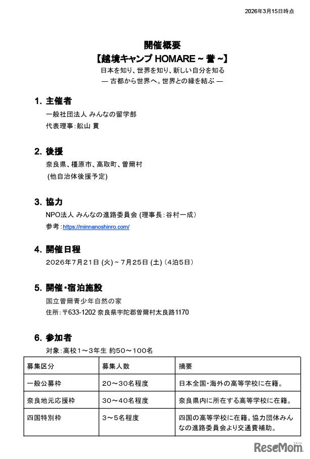 開催概要 【越境キャンプ HOMARE ~ 誉 ~】