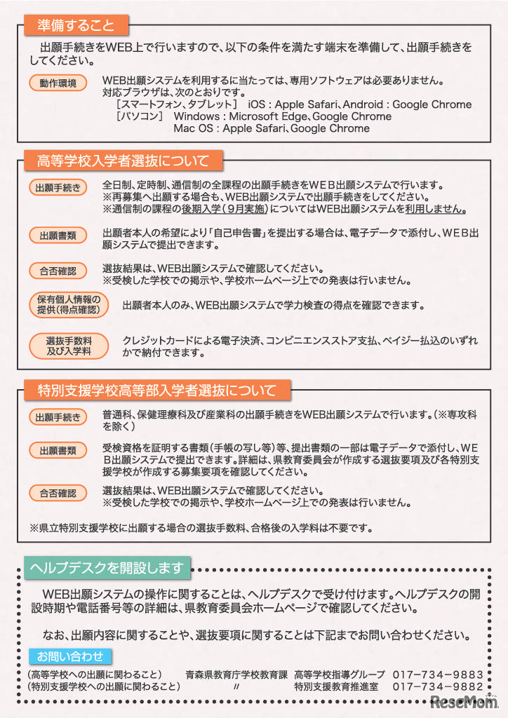 WEB出願システム利用案内リーフレット（県立高等学校・県立特別支援学校高等部入学者選抜）