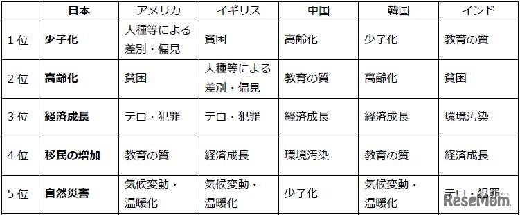 自分の国の重要な課題