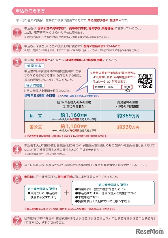 令和8年度東京都育英資金（一般募集、高等学校・高等専門学校・専修学校高等課程）