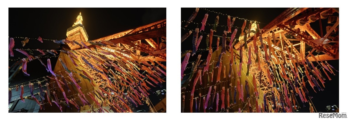 夜には鯉のぼりもライトアップ