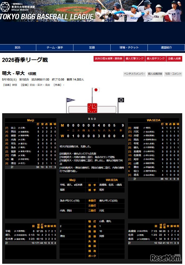 2026春季リーグ戦 明大ー早大1回戦