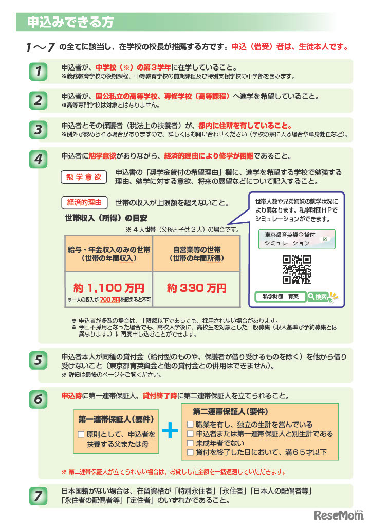 リーフレット「東京都育英資金のご案内」