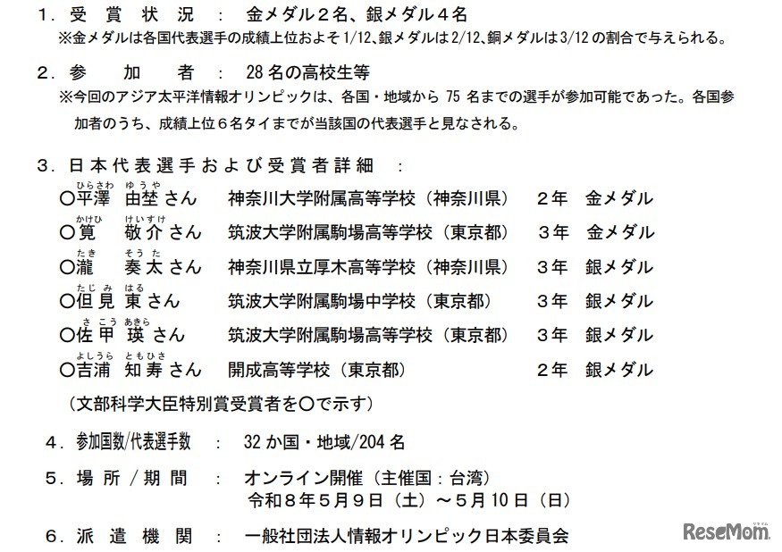 第20回アジア太平洋情報オリンピック（APIO 2026）