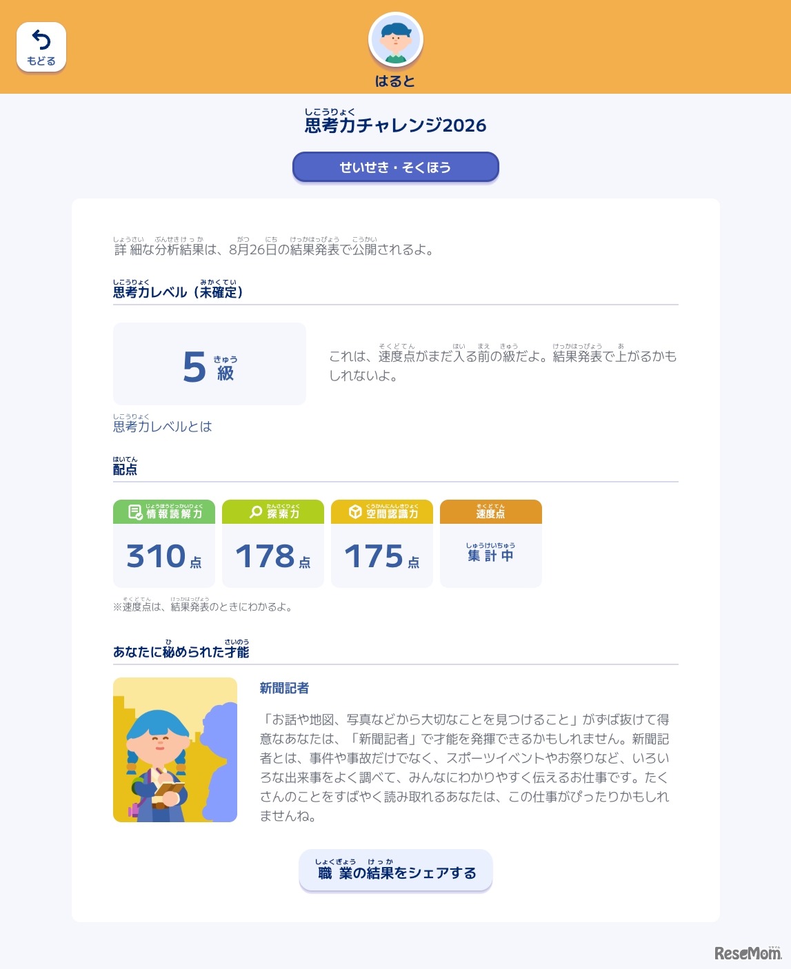 結果速報のイメージ