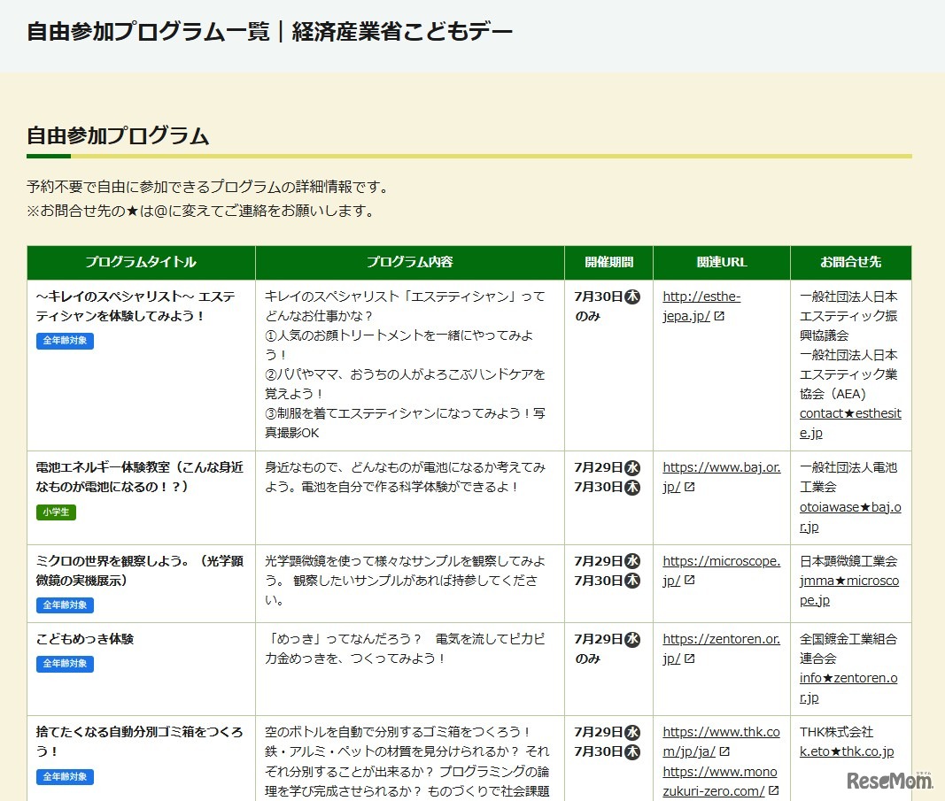 自由参加プログラムの一部