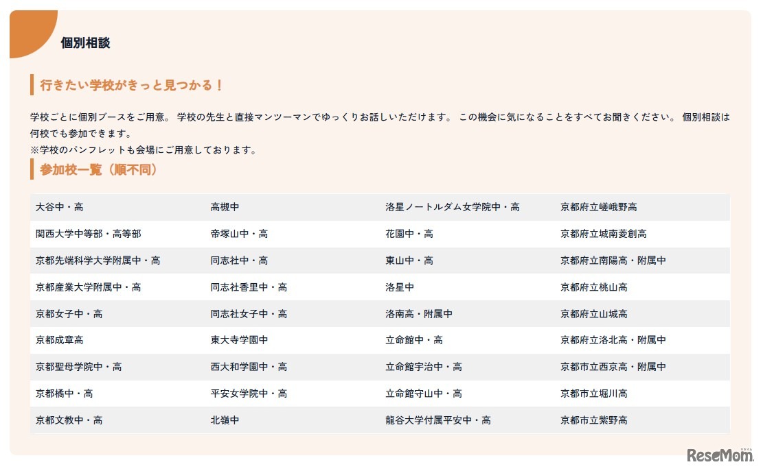 個別相談参加校