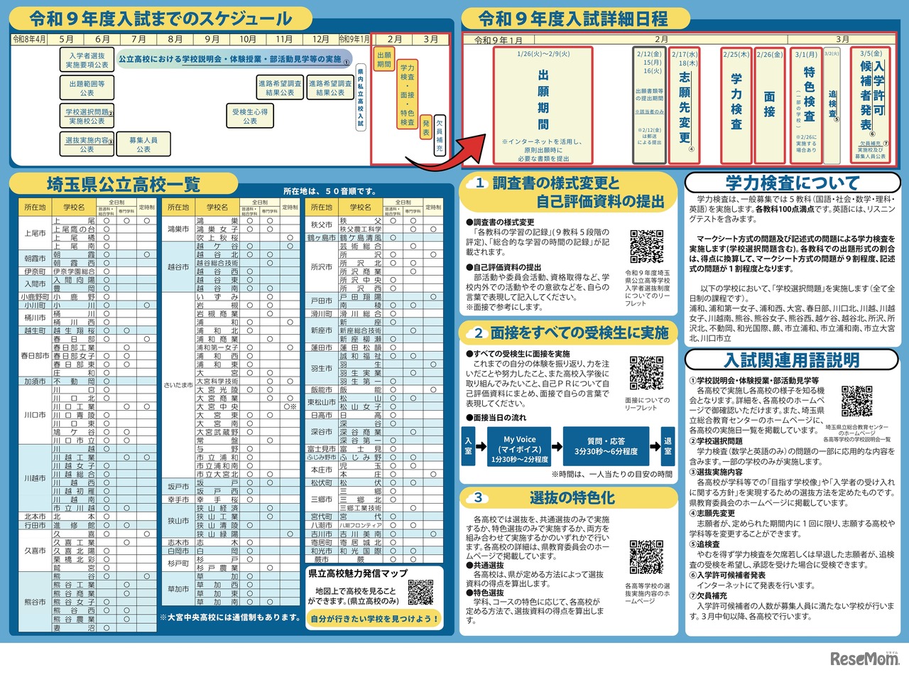 令和9年度埼玉県公立高等学校入学者選抜案内（リーフレット）
