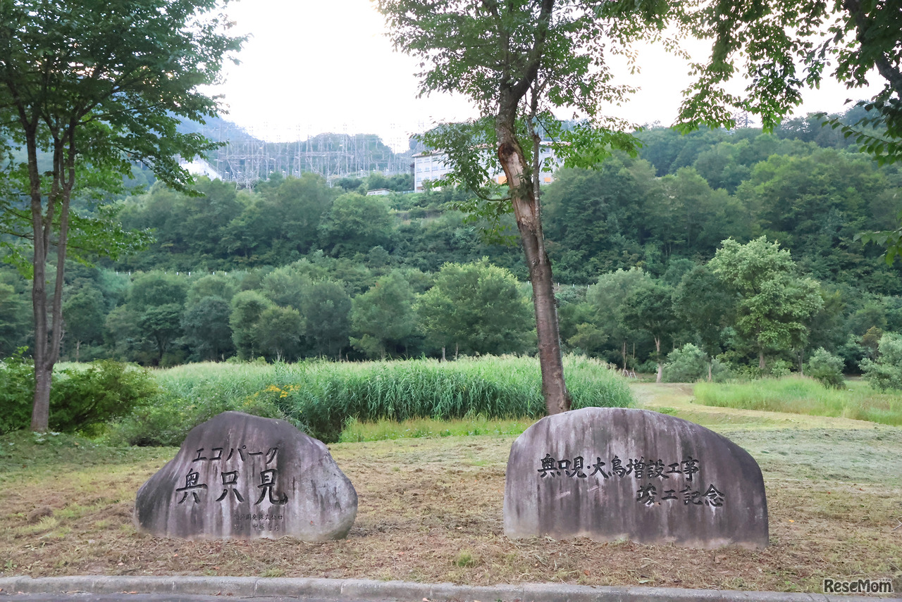緑の学園へ向かうバスの車窓から見えたエコパーク。4号機建設時に生態系の保全を目的として整備された