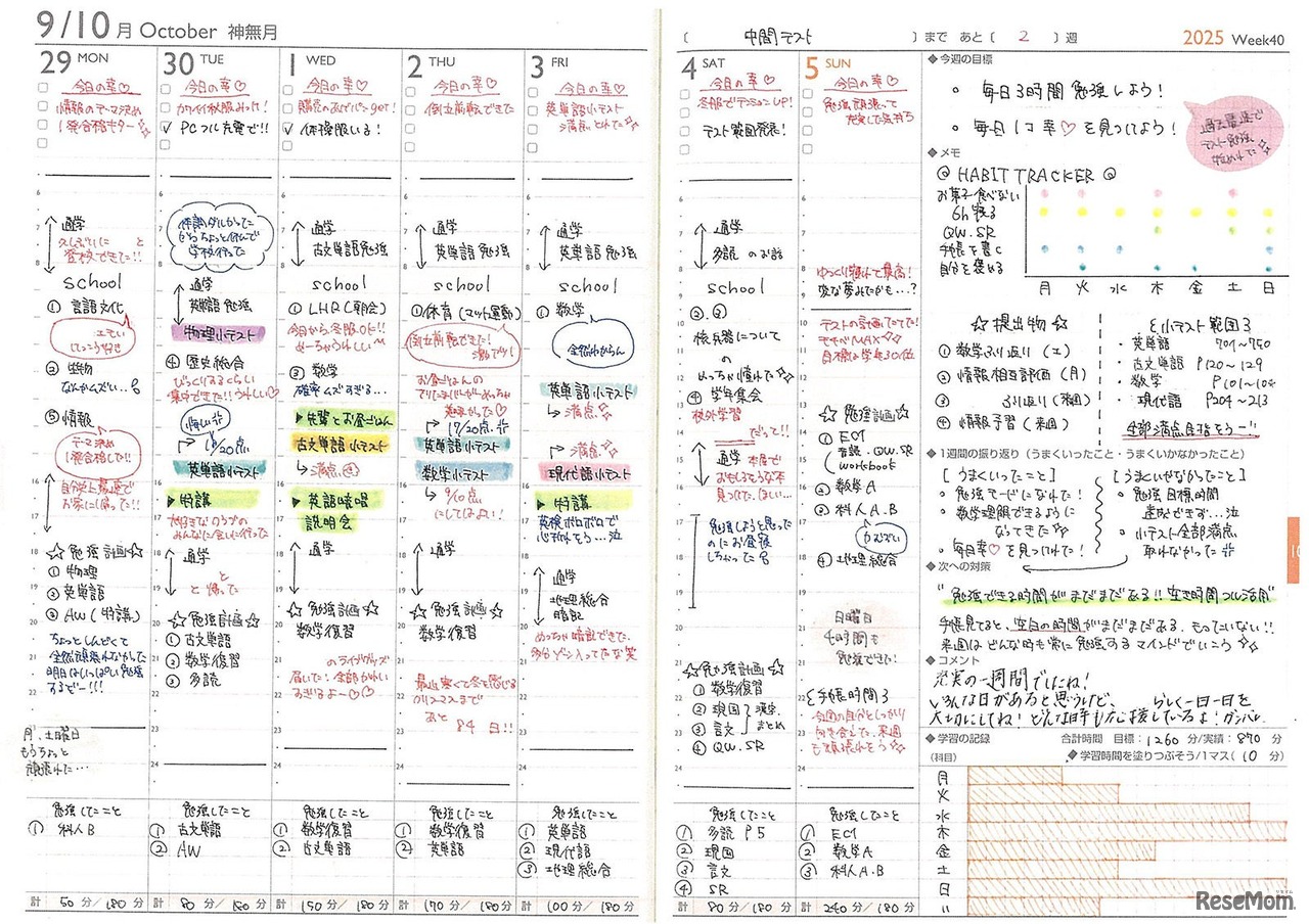 時間管理賞　関西創価高等学校　1年　「大人になった私への手帳」