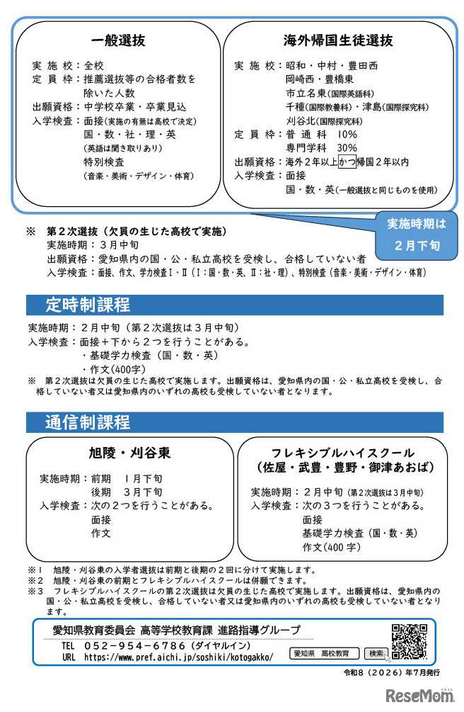 リーフレット「入学者選抜方法の概略」