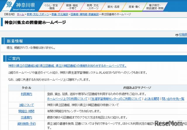 神奈川県立の図書館ホームページ