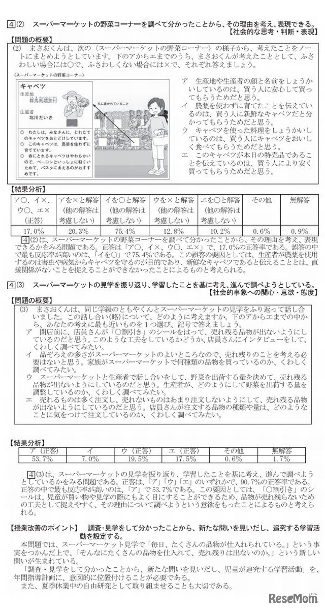 問題の概要と結果分析（小学校社会）