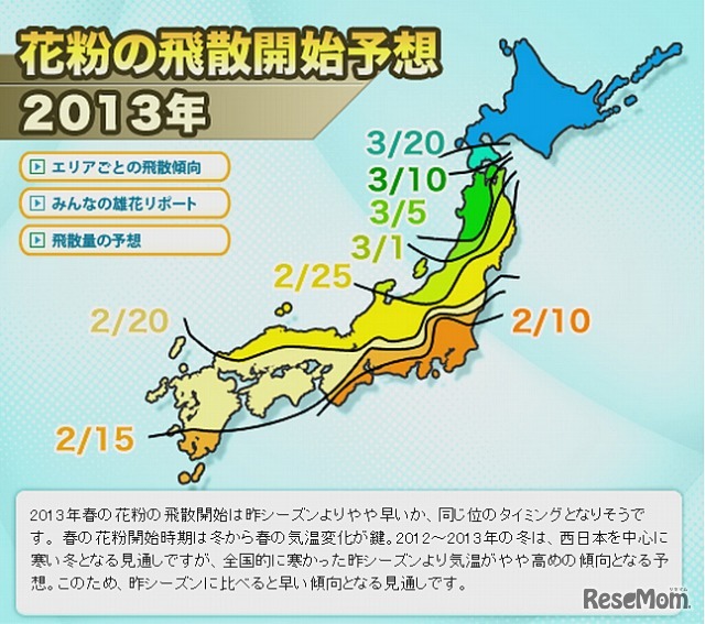花粉の飛散開始予想