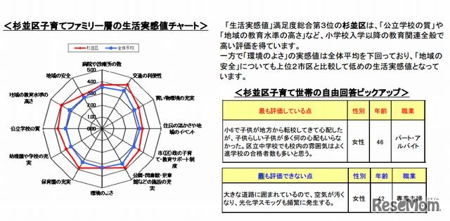 杉並区子育てファミリー層の生活実感値チャート