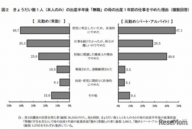 きょうだい数1人の母の出産半年後「無職」の母の出産1年前の仕事をやめた理由